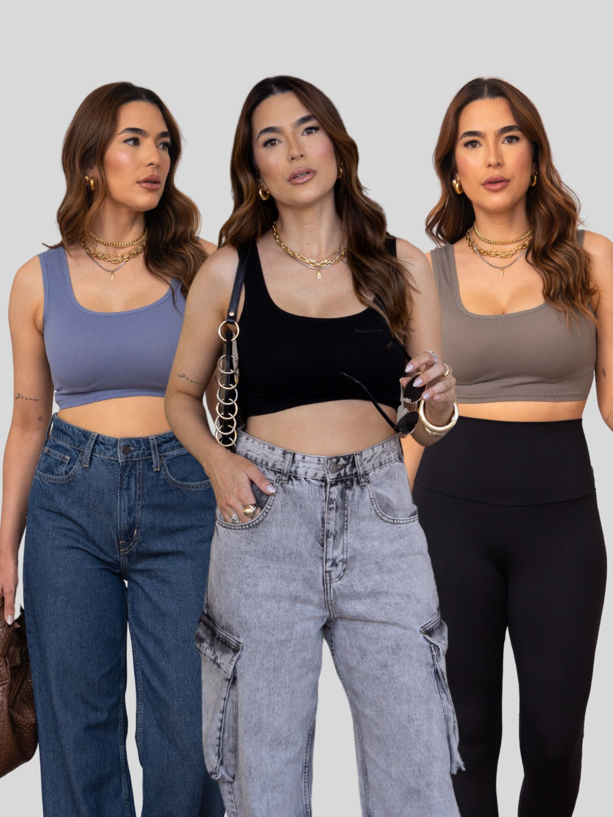 Kit 3 Top Canelado Alcinha Feminino