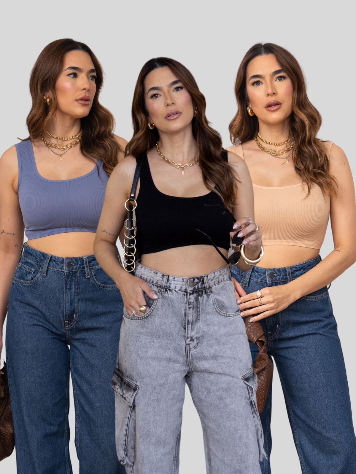 Kit 3 Top Canelado Alcinha Feminino