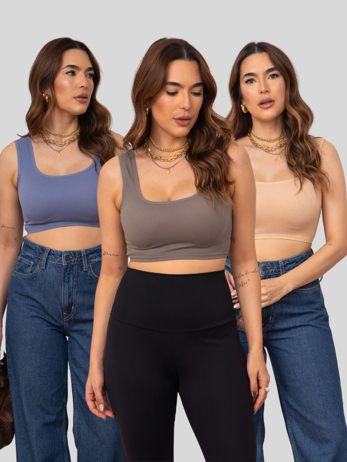 Kit 3 Top Canelado Alcinha Feminino