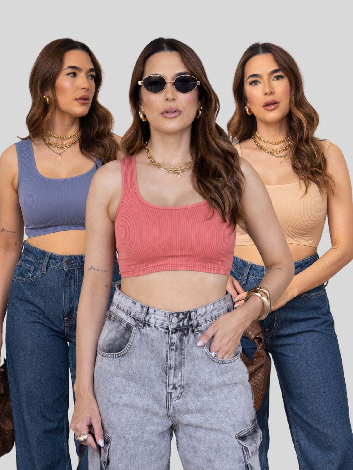 Kit 3 Top Canelado Alcinha Feminino