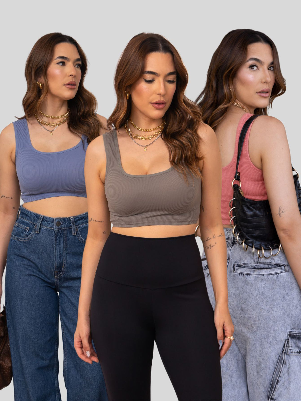 Kit 3 Top Canelado Alcinha Feminino