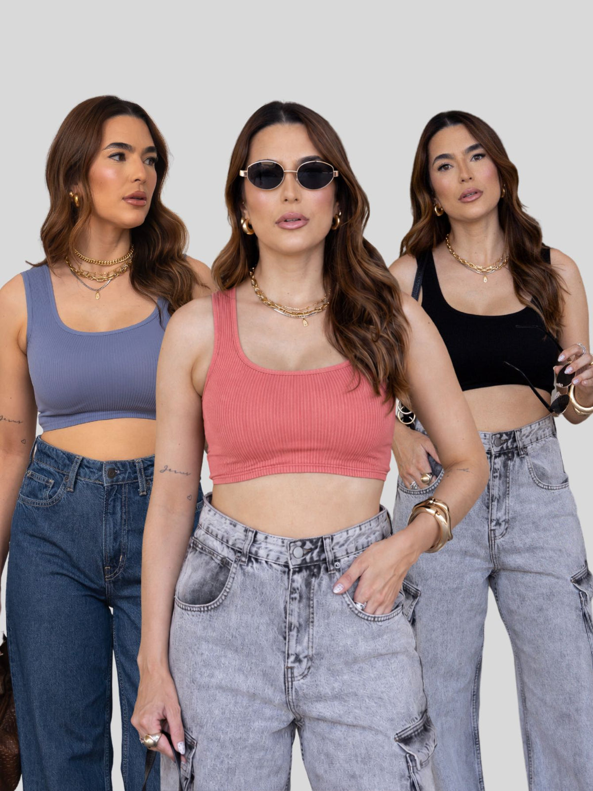 Kit 3 Top Canelado Alcinha Feminino