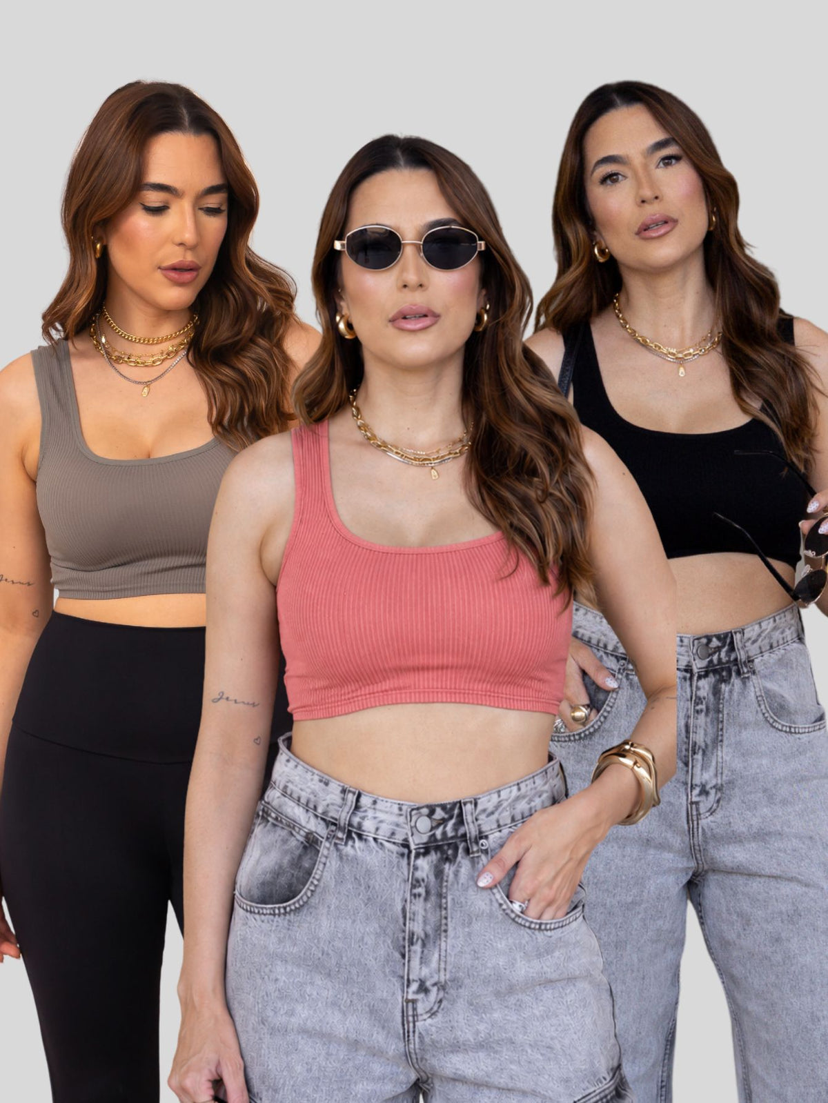 Kit 3 Top Canelado Alcinha Feminino