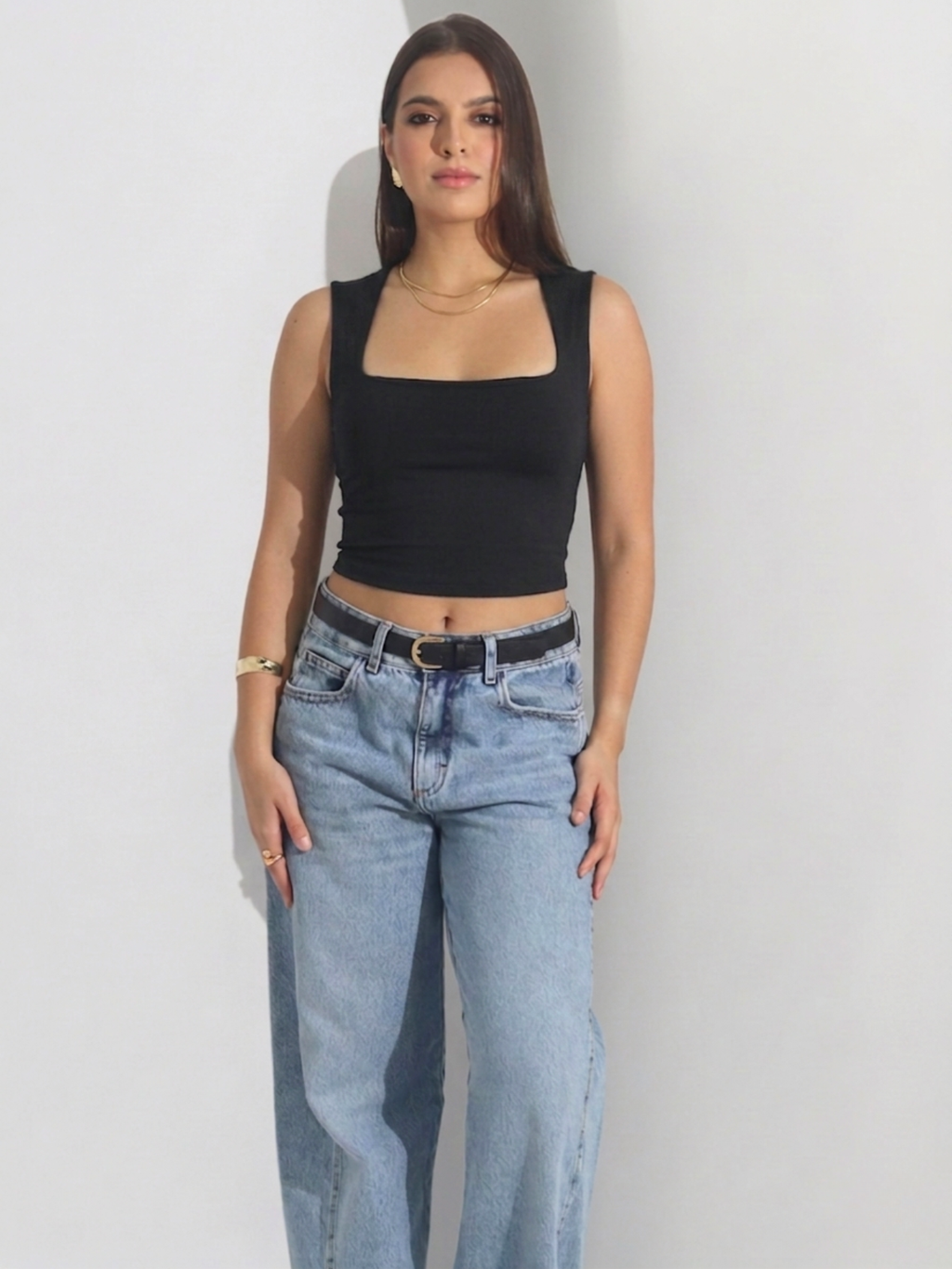 Top Cropped Decote Quadrado Em Poliamida