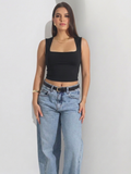 Top Cropped Decote Quadrado Em Poliamida