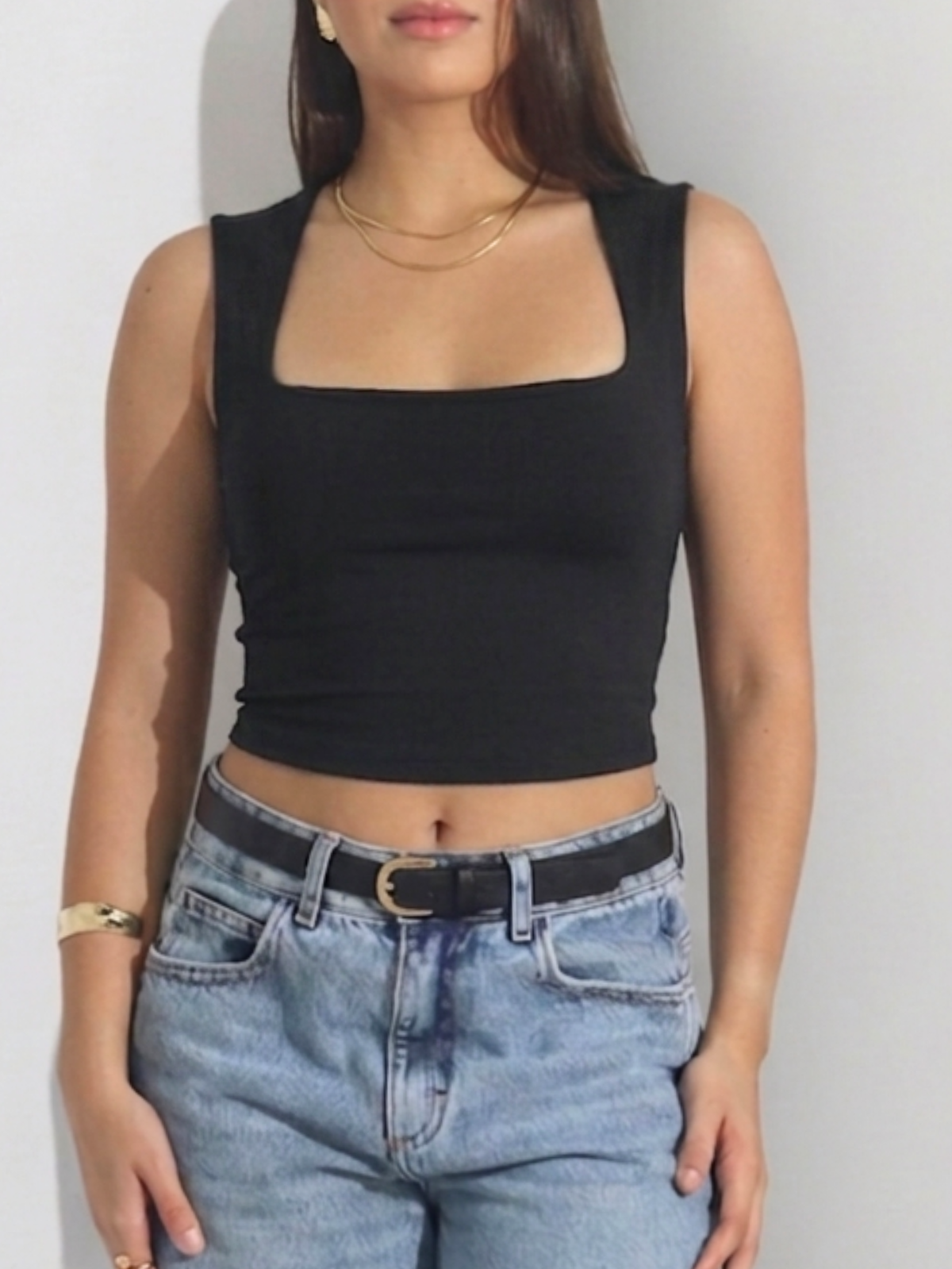 Top Cropped Decote Quadrado Em Poliamida