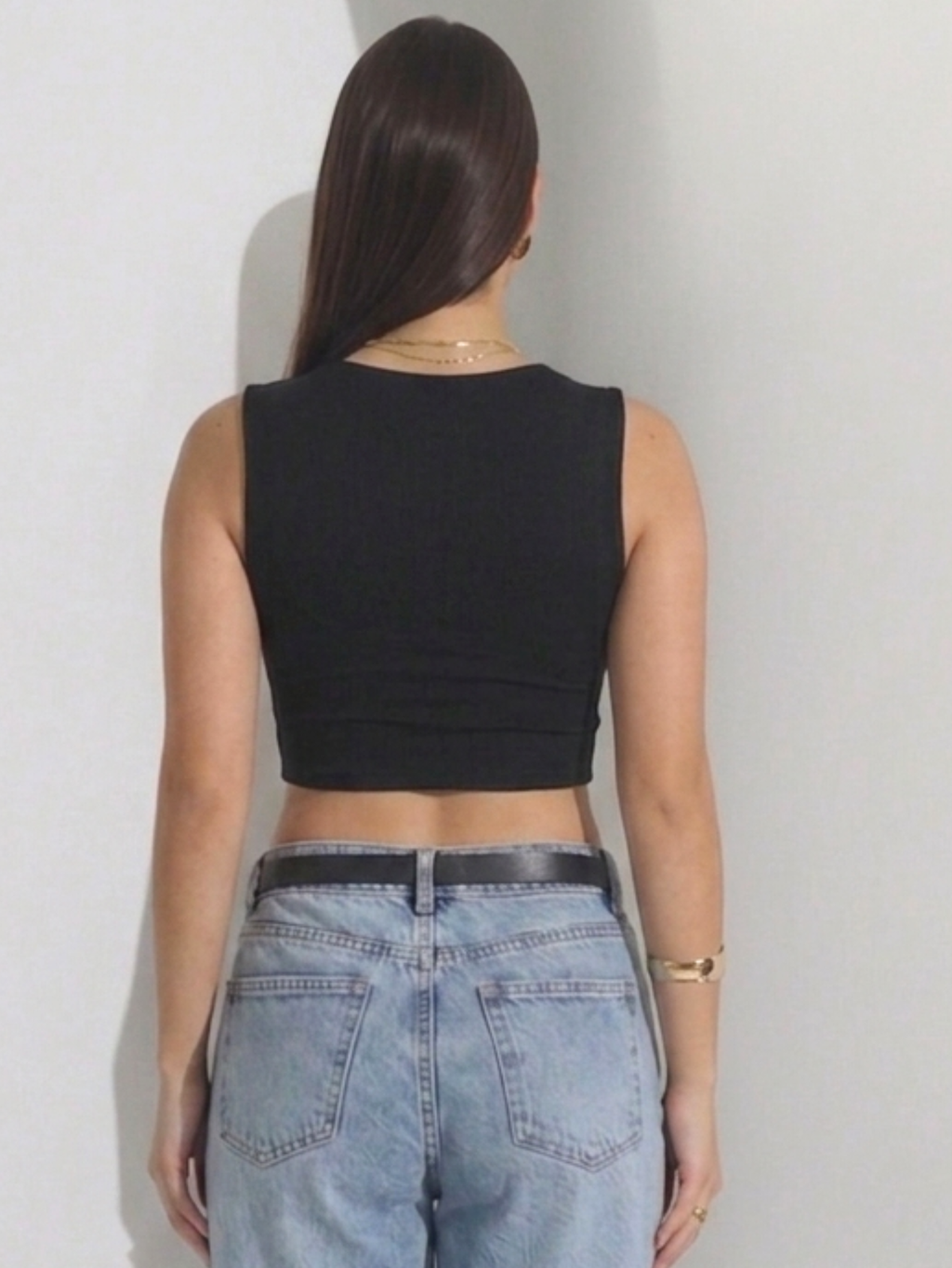 Top Cropped Decote Quadrado Em Poliamida
