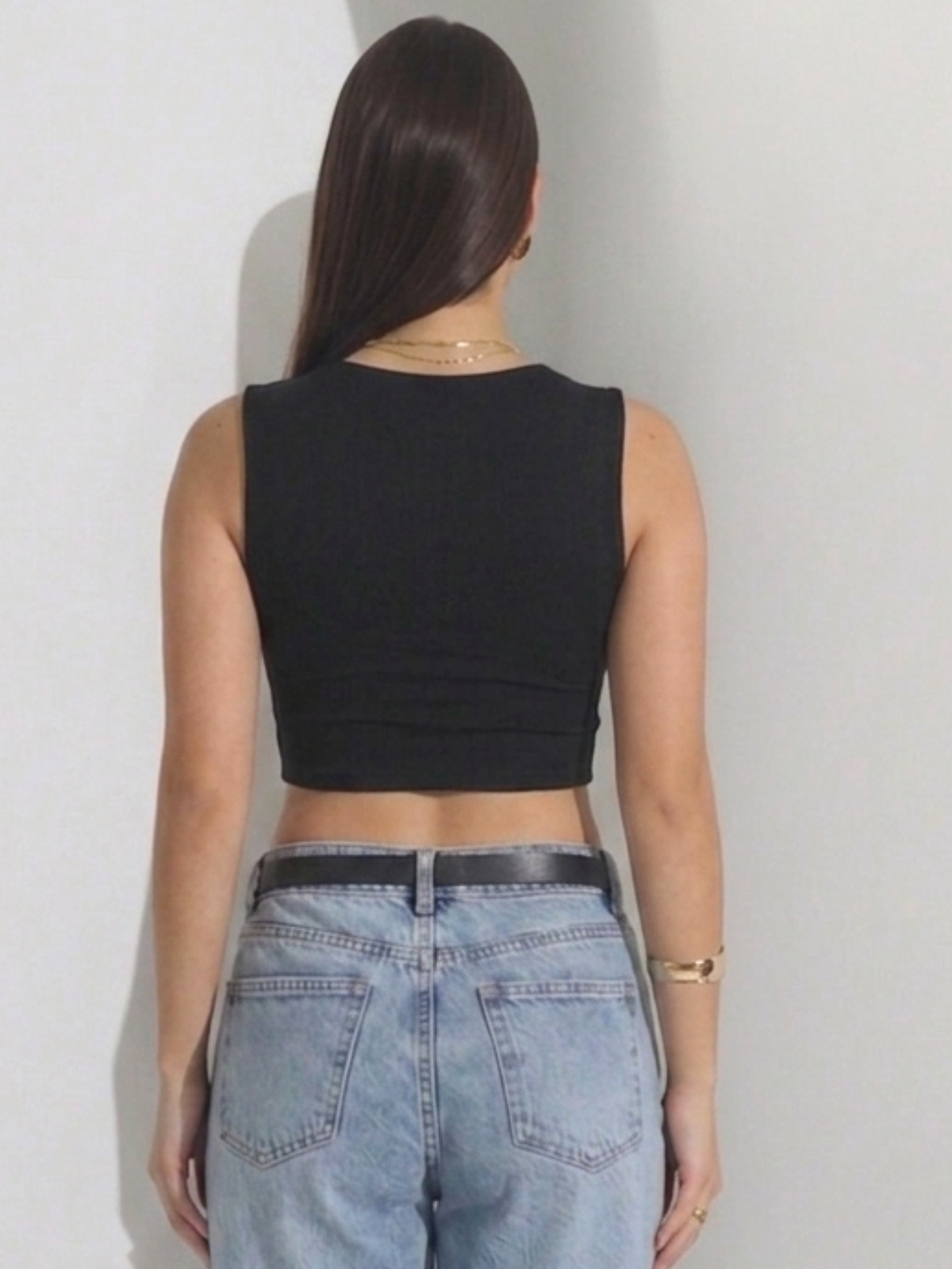 Top Cropped Decote Quadrado Em Poliamida
