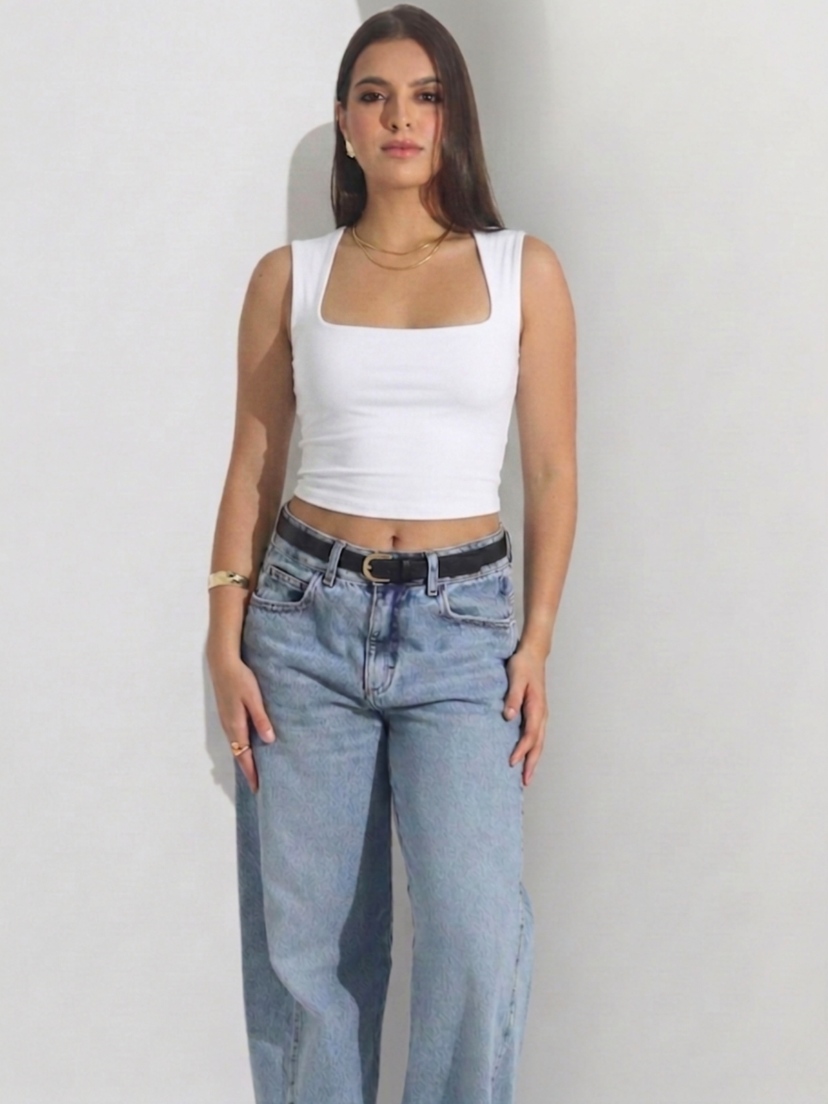 Top Cropped Decote Quadrado Em Poliamida