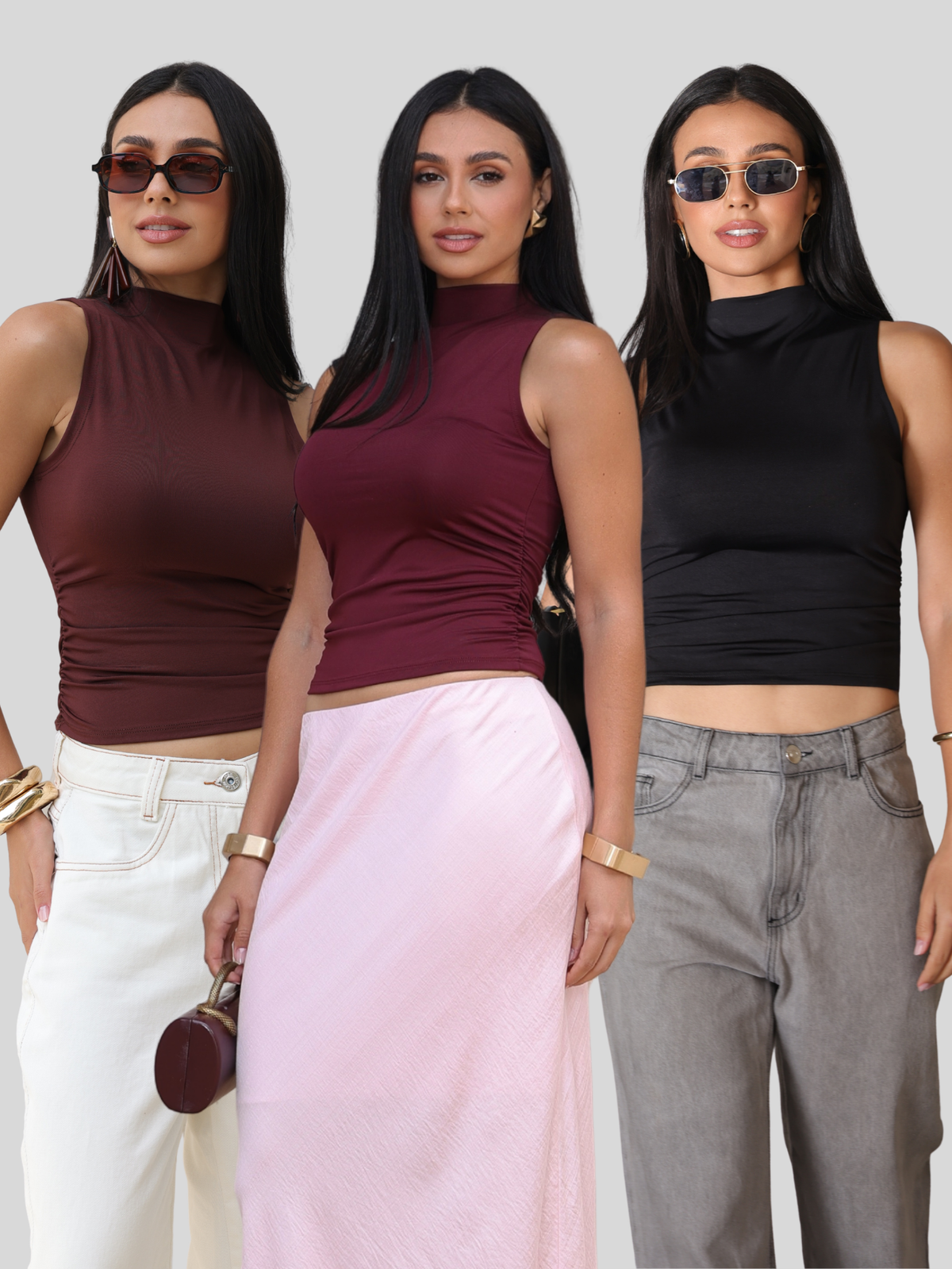Kit 3 Blusas Femininas Gola Reta