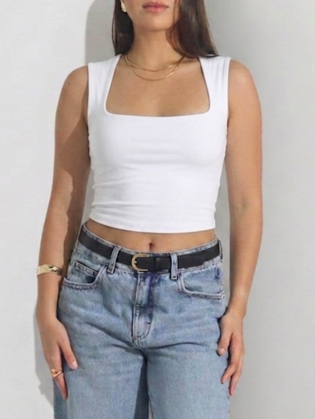 Top Cropped Decote Quadrado Em Poliamida