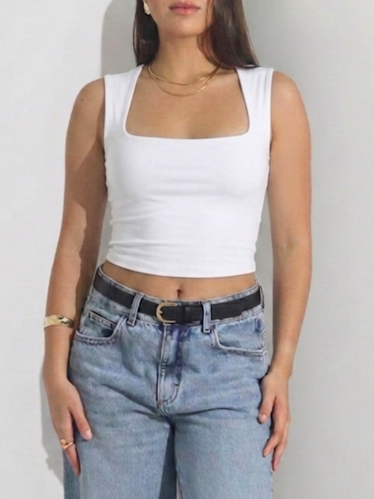 Top Cropped Decote Quadrado Em Poliamida
