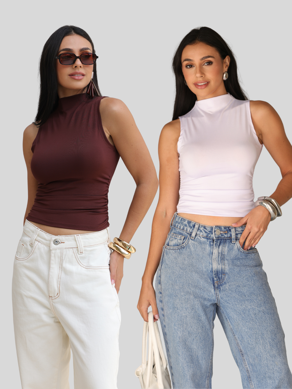 Kit 2 Blusas Femininas Gola Reta