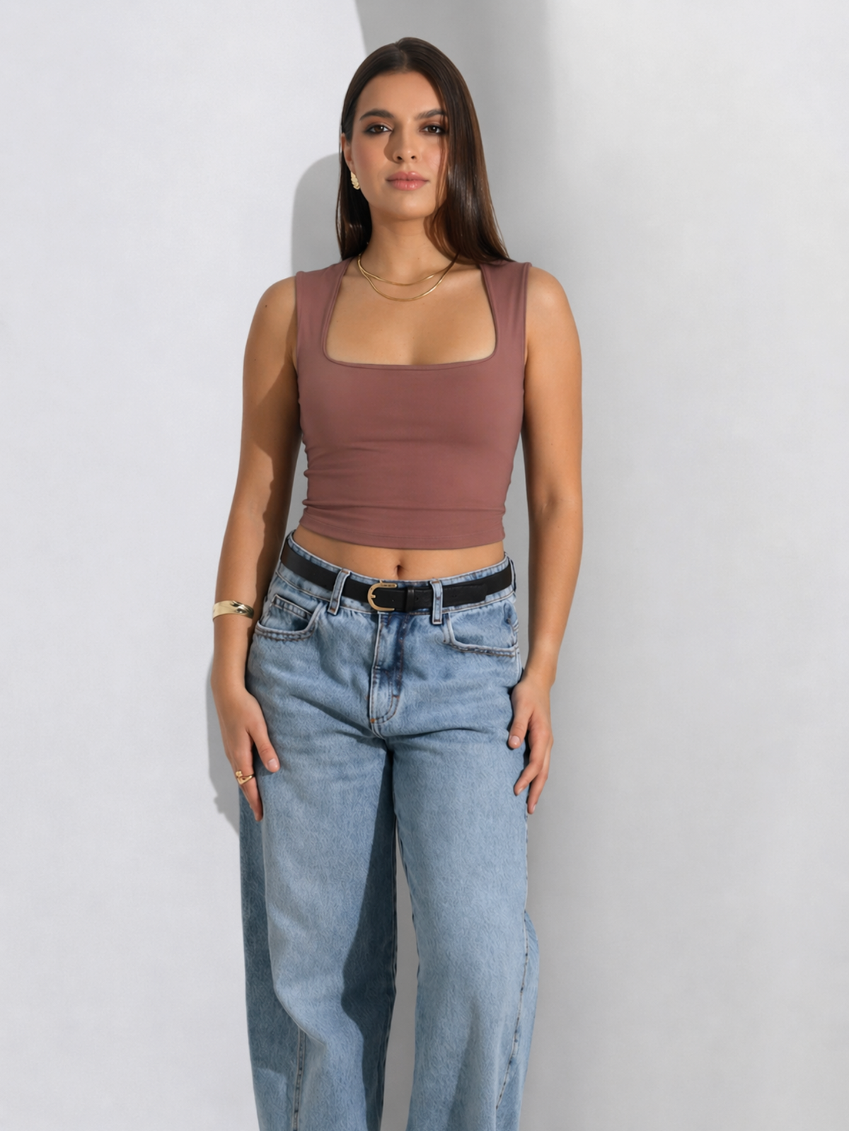 Top Cropped Decote Quadrado Em Poliamida
