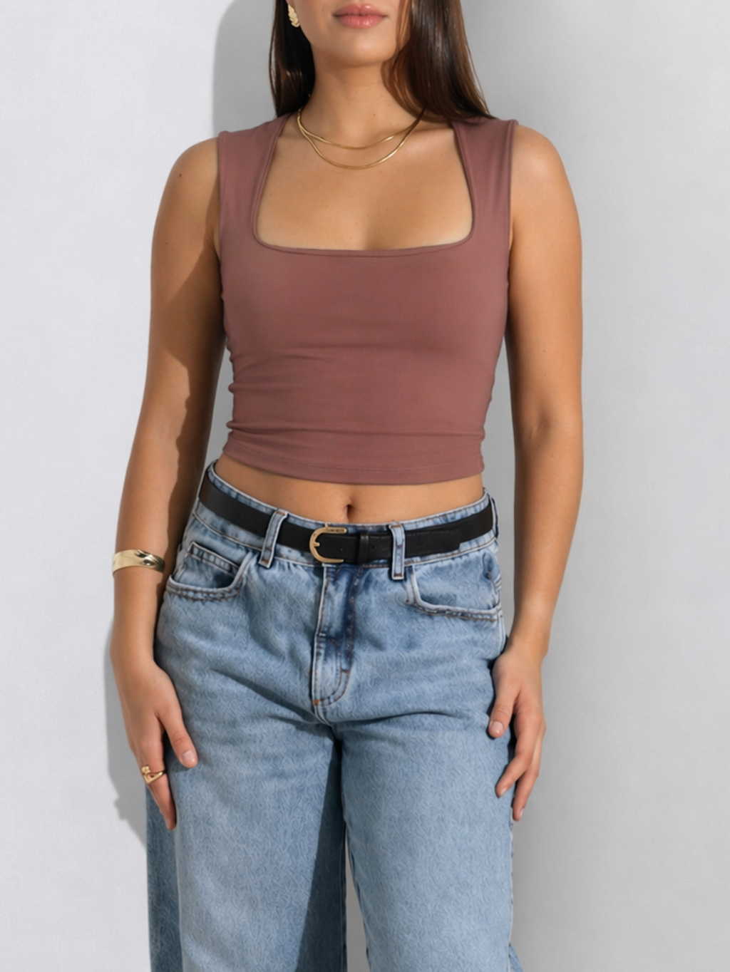 Top Cropped Decote Quadrado Em Poliamida