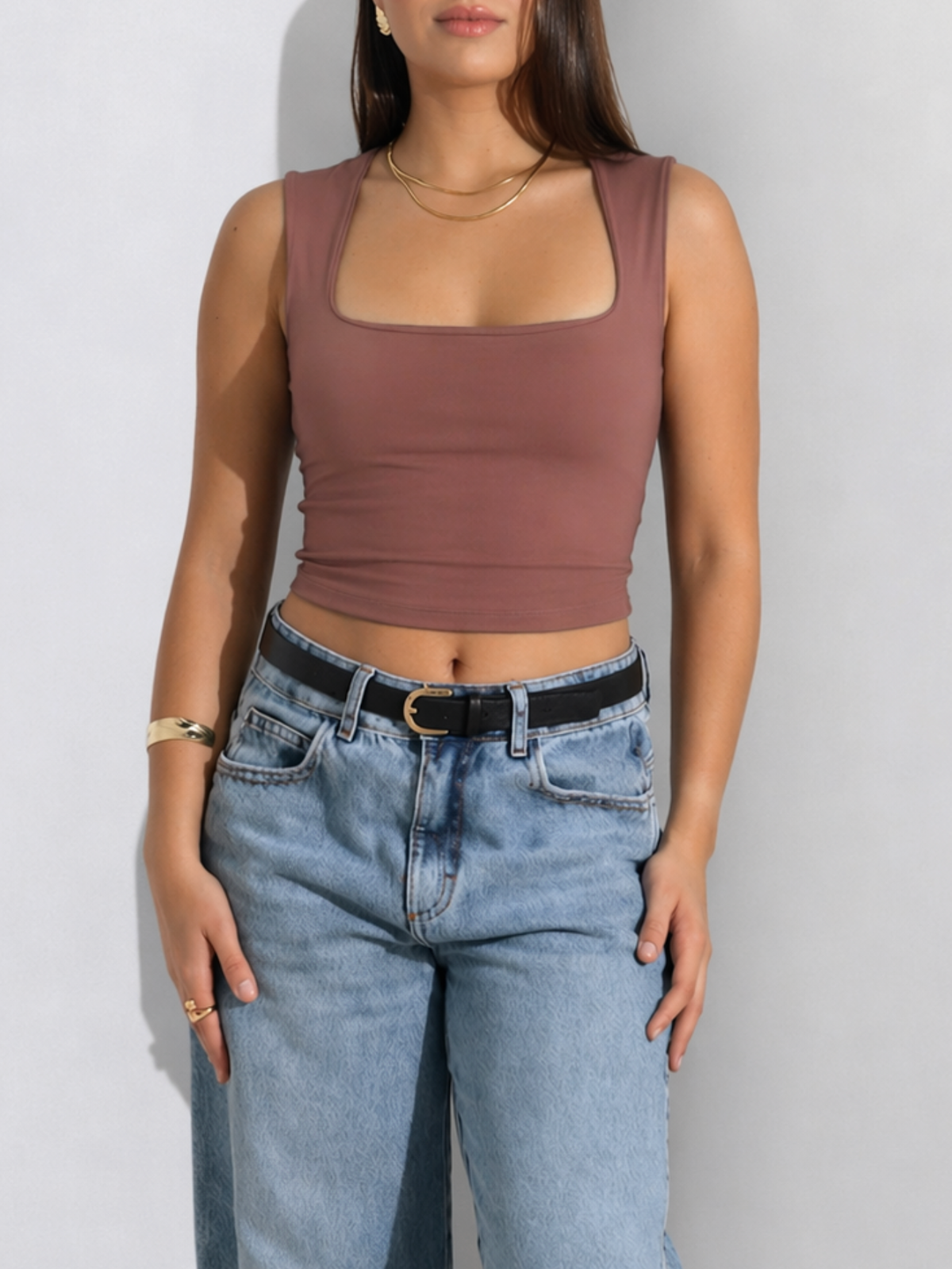 Top Cropped Decote Quadrado Em Poliamida