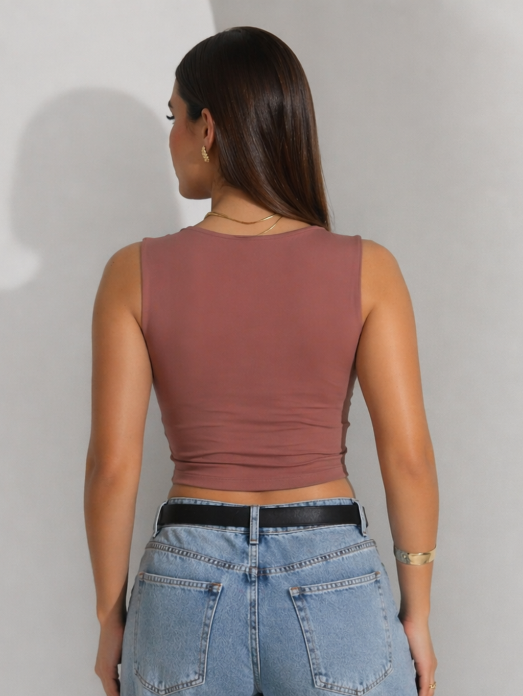 Top Cropped Decote Quadrado Em Poliamida