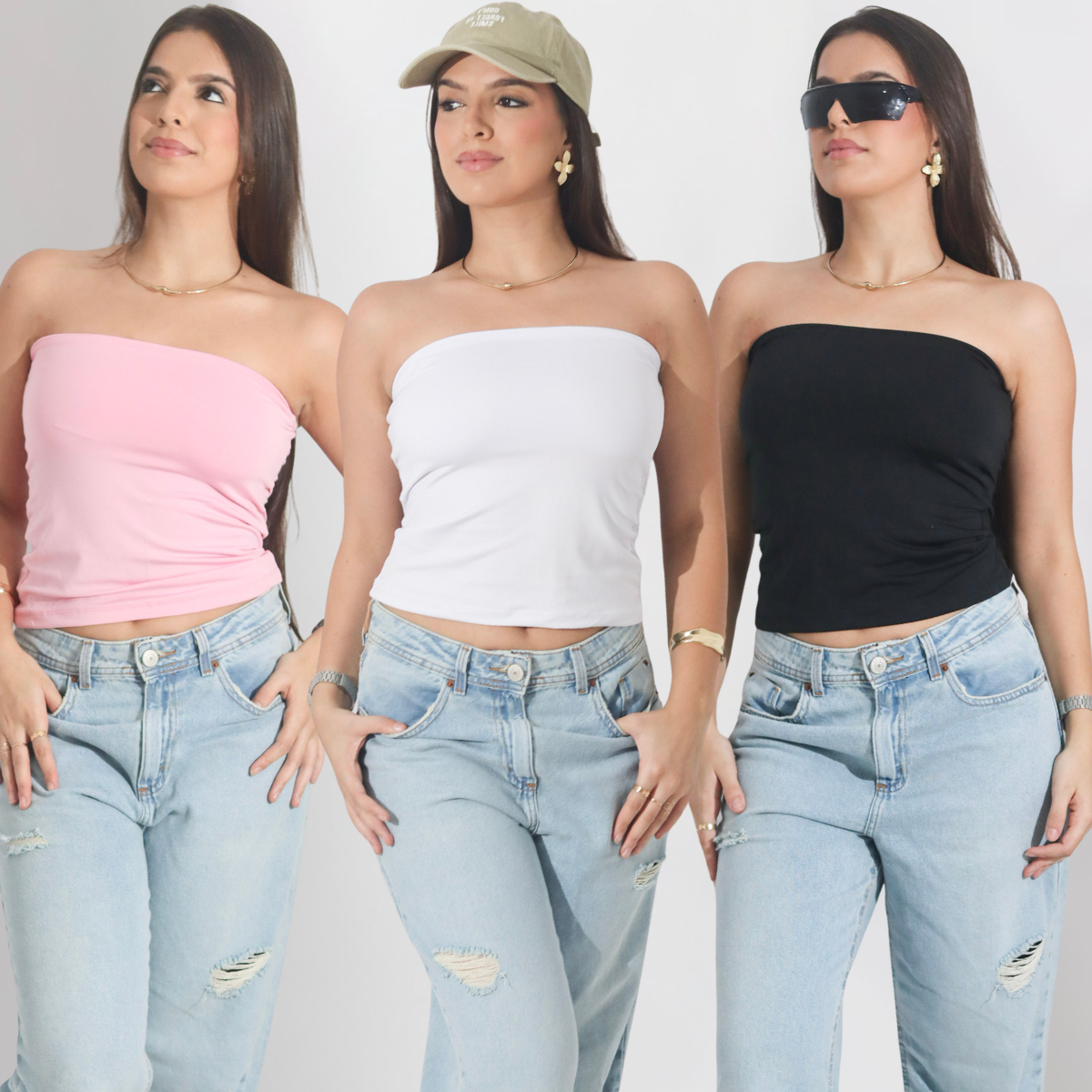 Kit 3 Cropped feminino Tube top